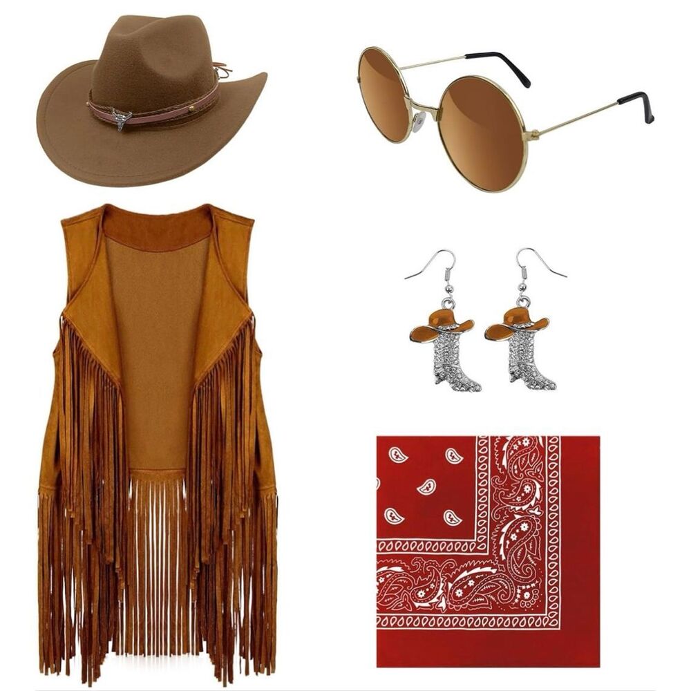 Western costume XXL for Women Cowgirl Tassel Sleeveless Vest Cowboy Hat and Pais